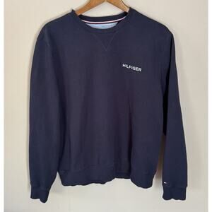 Tommy Hilfiger Mens Large Blue Fleece Lined Crewneck Pullover Sweatshirt